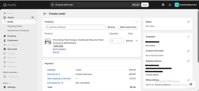Creating Order On Shopify